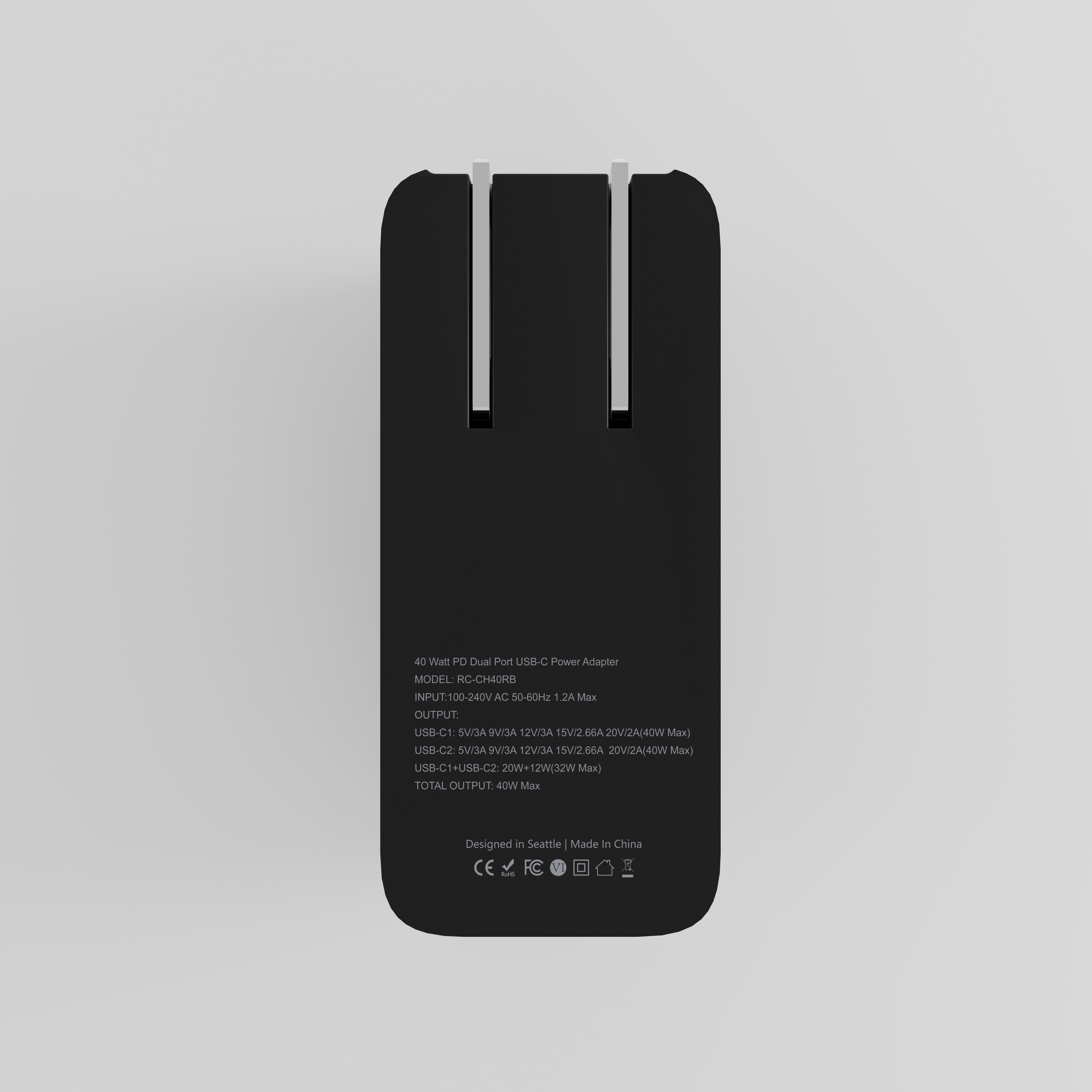 40W USB-C+C AVS Wall Charger w/Retractable Cable