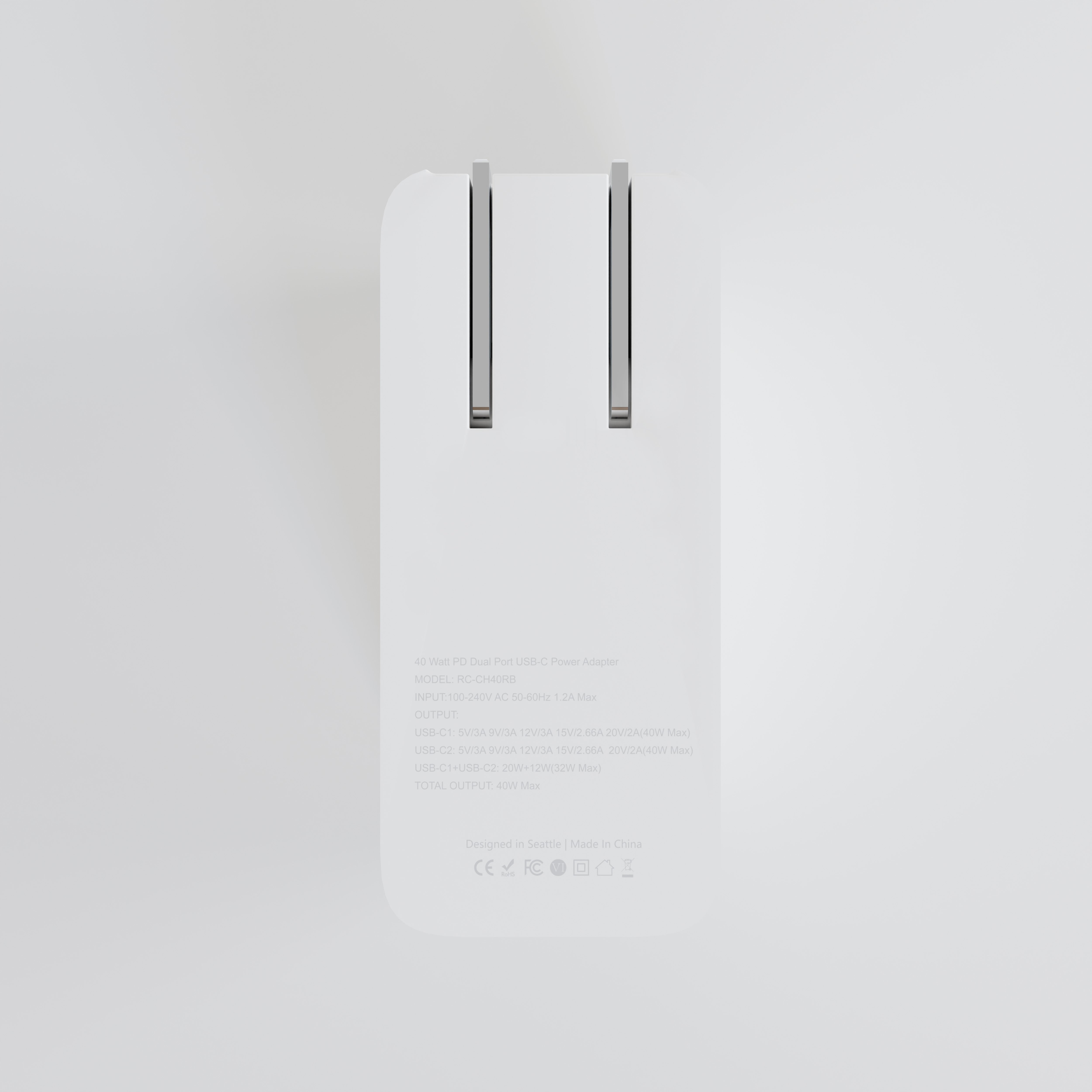 40W USB-C+C AVS Wall Charger w/Retractable Cable