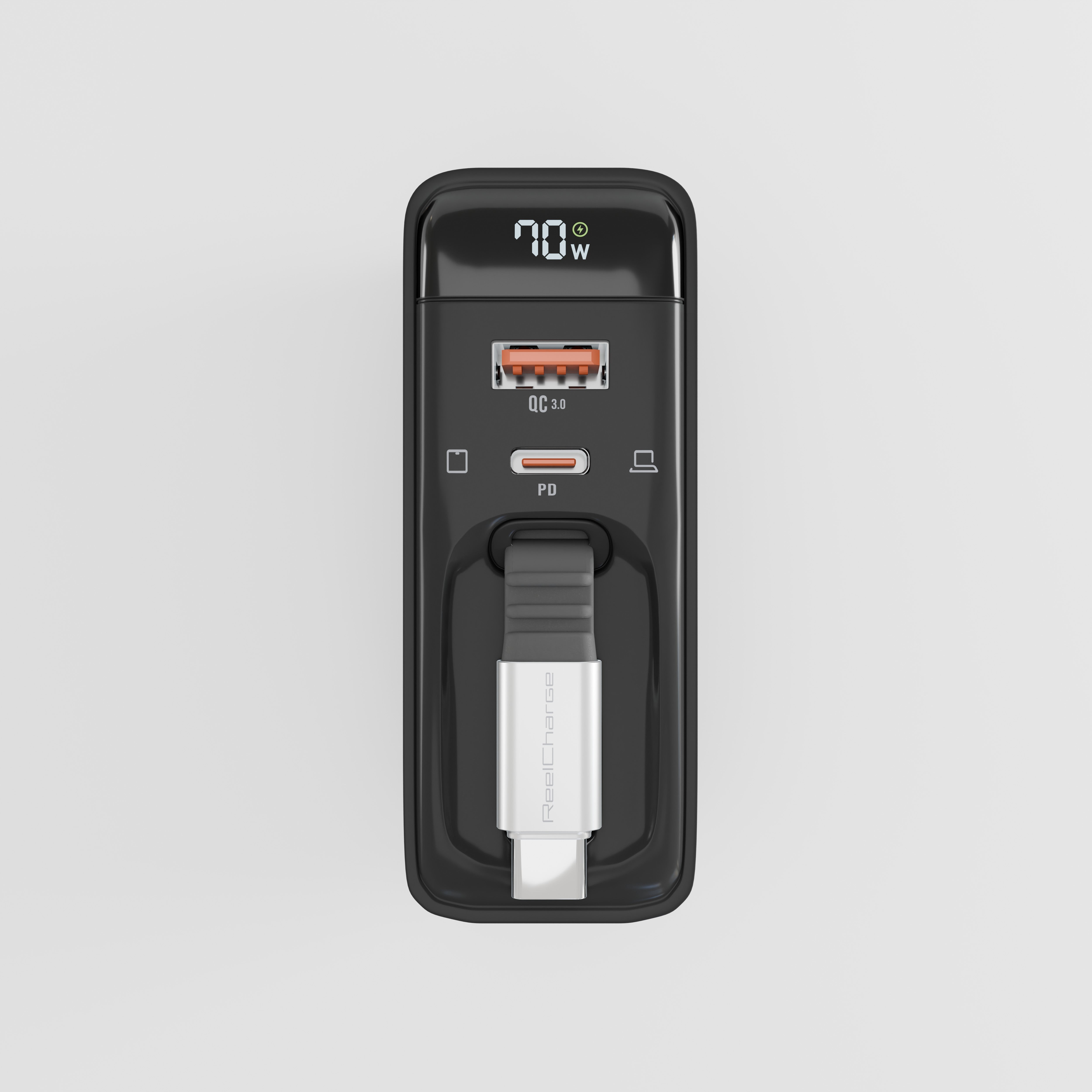 70W USB-C+C+A AVS Wall Charger w/Retractable Cable