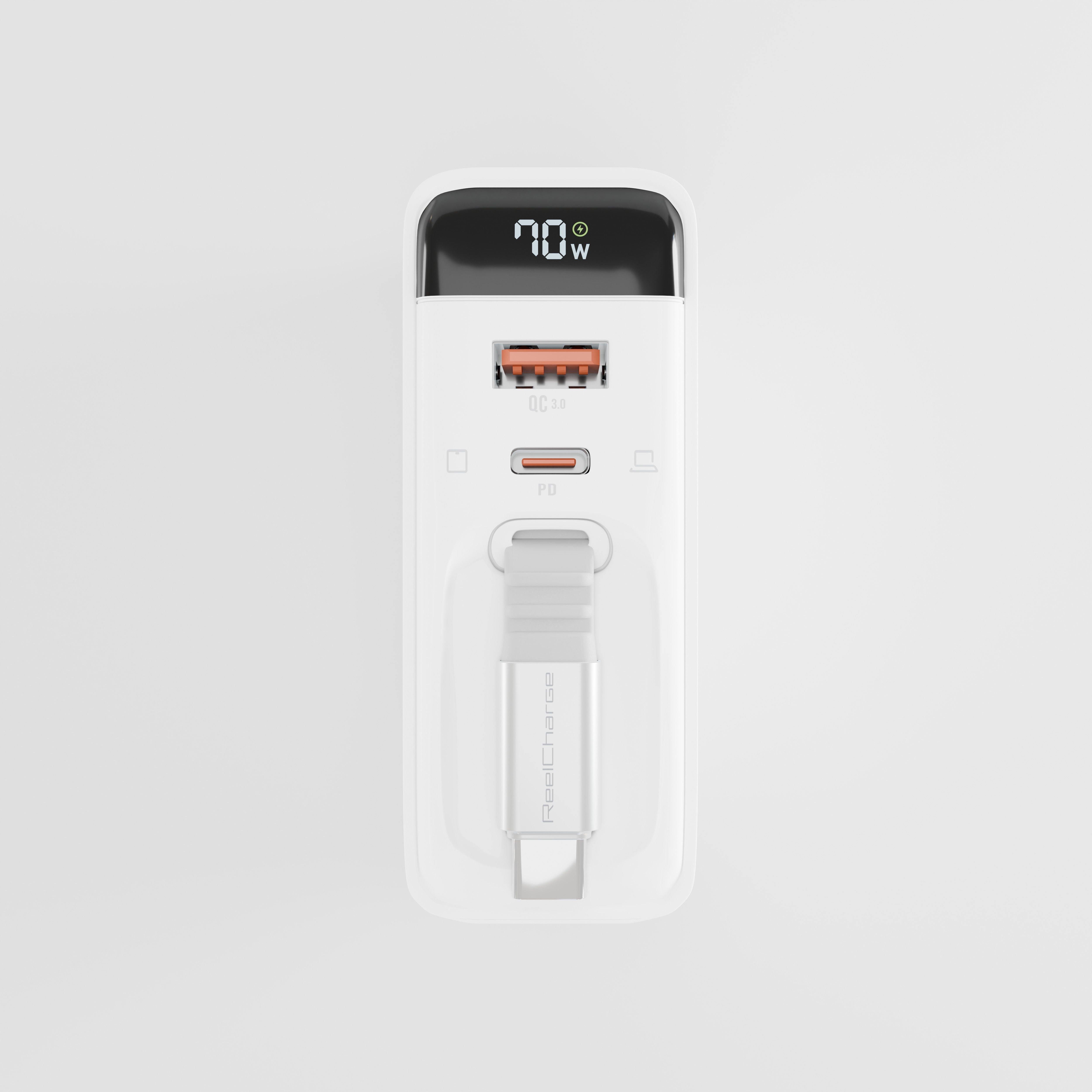 70W USB-C+C+A AVS Wall Charger w/Retractable Cable